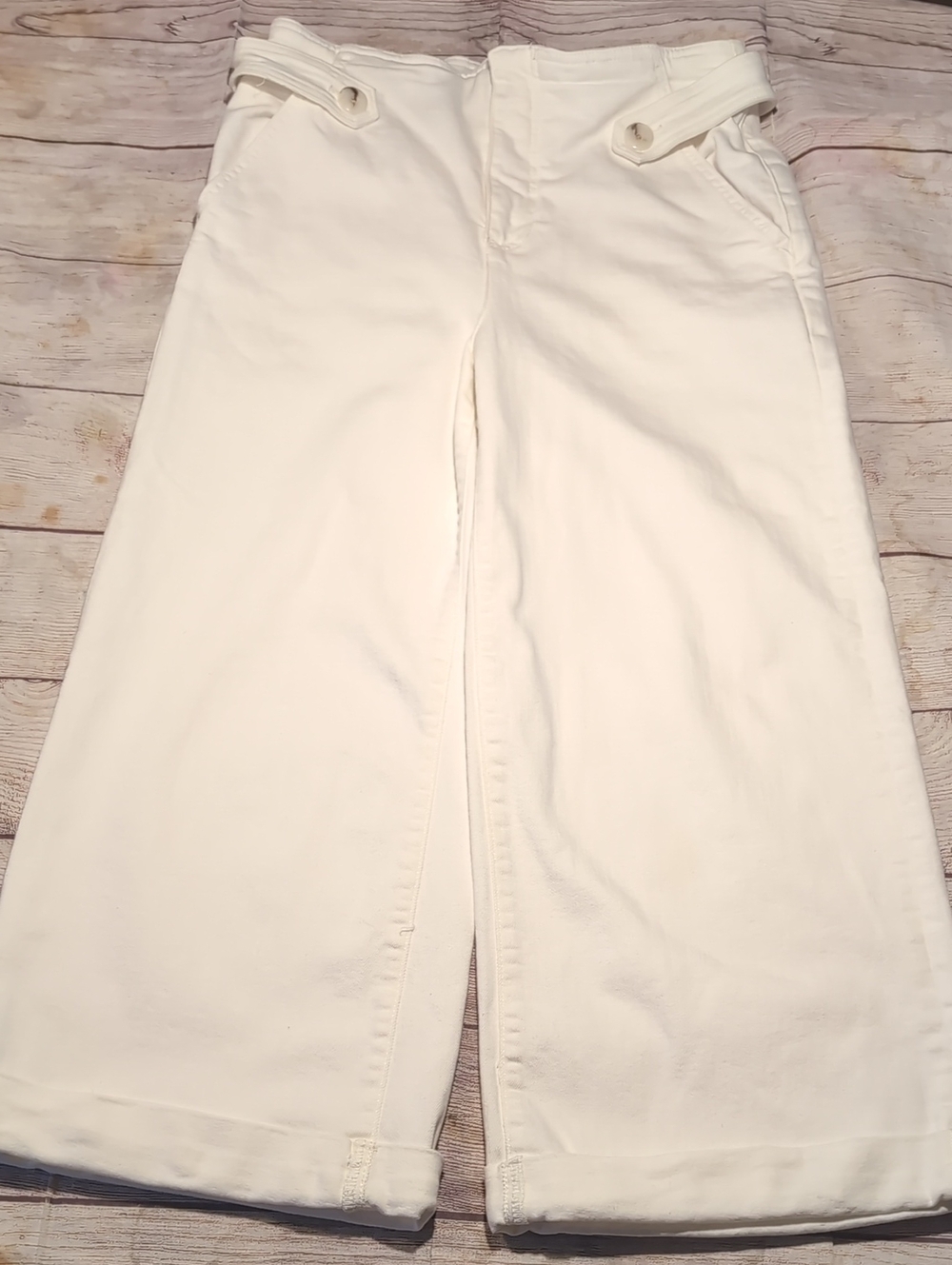 Maeve By Anthropology Cropped Ex High Rise Wide Leg White Denim Jeans Size 29